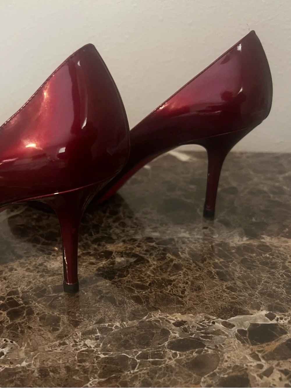 Christian Louboutin Shimmering Burgundy Patent Leather Prive 70mm Platform Pumps